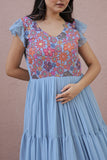 Sky Blue Faux Georgette Floral Printed Gown - women's fashion mart