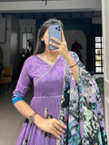 Tussar Silk Floral Printed Gown With Dupatta - women's fashion mart