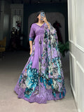 Tussar Silk Floral Printed Gown With Dupatta - women's fashion mart