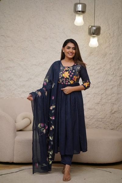Anarkali Embroidered 3-Piece Suit Set  women's fashion mart