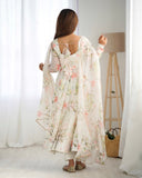 WHITE HEAVY PURE SOFT ORGANJA SILK PRINT ANARKALI SUIT  women's fashion mart