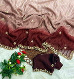 New Partywear Shimmer Georgette 3D Shaded Saree with Embroidery & Diamond Work  women's fashion mart