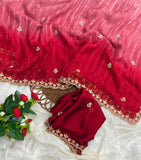 New Partywear Shimmer Georgette 3D Shaded Saree with Embroidery & Diamond Work  women's fashion mart
