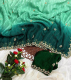 New Partywear Shimmer Georgette 3D Shaded Saree with Embroidery & Diamond Work  women's fashion mart