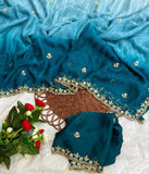 New Partywear Shimmer Georgette 3D Shaded Saree with Embroidery & Diamond Work  women's fashion mart