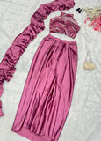 Alluring Pink Drape Skirt With Beautiful Pattern Blouse