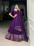 Amazing Pure Chanderi Embellished Lehenga Choli -Lehenga Choli Dark Purple / XS women's fashion mart