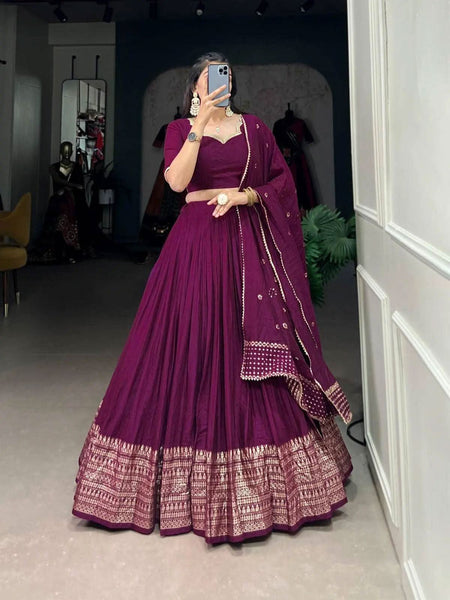 Amazing Pure Chanderi Embellished Lehenga Choli -Lehenga Choli Wine / XS women's fashion mart