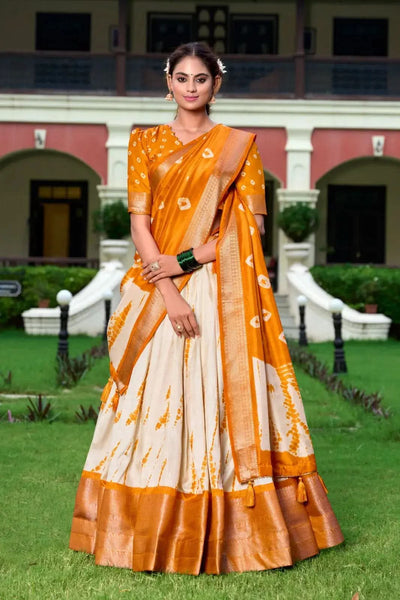Mesmeric Dola Silk Shibori Printed Mustard lehenga Choli - women's fashion mart