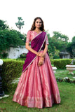 Fiery Kanchipuram Zari Weaved Pink Lehenga Choli Set - women's fashion mart