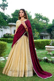 Enchanting  Kanchipuram Zari Weaved Cream Lehenga Choli Set - women's fashion mart