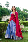 Blazing Kanchipuram Zari Weaved Royal Blue Lehenga Choli Set - women's fashion mart