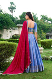 Blazing Kanchipuram Zari Weaved Royal Blue Lehenga Choli Set - women's fashion mart