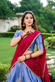 Blazing Kanchipuram Zari Weaved Royal Blue Lehenga Choli Set - women's fashion mart