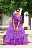 Elegant Chiffon Purple Floral Printed Lehenga Choli - women's fashion mart