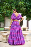 Elegant Chiffon Purple Floral Printed Lehenga Choli - women's fashion mart