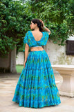 Dreamlike Chiffon Sky Blue Floral Printed Lehenga Choli -Lehenga Choli M women's fashion mart