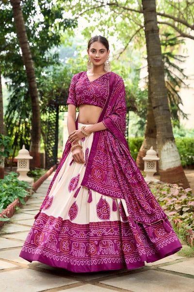Ravishing Tussar Silk Lehenga Choli  With Bandhej Print - women's fashion mart