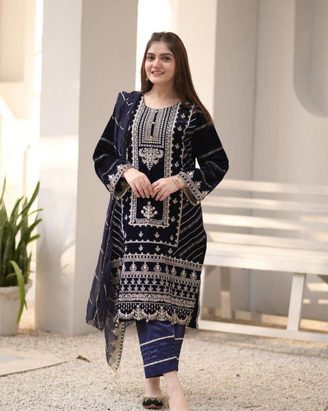Royal Velvet Charm - Winter Cording Sequence Embroidery Suit - S women's fashion mart