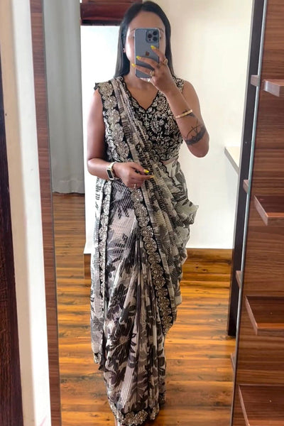 Modern Embroidery ready to wear saree with Embroidery Blouse - Default Title women's fashion mart