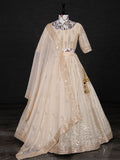 Cream Color Sequins Embroidery Work Georgette Lehenga Choli Set