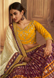 Impressive Gaji Silk Wine-Yellow Patola Printed Lehenga Choli - women's fashion mart