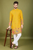 Yellow Embroidered Haldi Kurta for Men  women's fashion mart