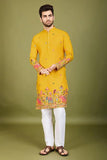 Yellow Embroidered Haldi Kurta for Men  women's fashion mart