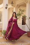 Wine colour embroidery work anarkali suit with dupatta -Designer Suit M / Purple women's fashion mart