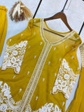 Glimmering Sequence Embroidery Work Yellow Color Palazzo Suit