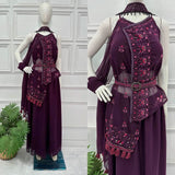 Wine Colour Indo Western Style Kurti With Palazzo -Designer Suit Purple women's fashion mart