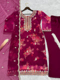 Flattering Sequence Heavy Stone Mirror Hand Work Wine Color Palazzo Suit