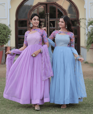 Adorable Faux Georgette Rich Position Printed Gown With Dupatta - women's fashion mart