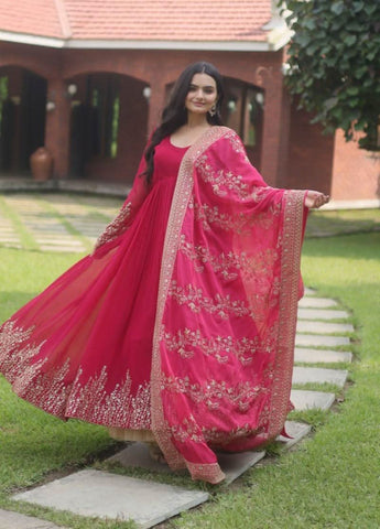 Aesthetic Faux Georgette Multi Sequins Worked Gown - women's fashion mart