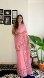 Multi Thread Embroidery Border Sequence Work Saree -Georgette Saree Black women's fashion mart