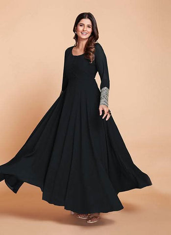 Affectionate Black Color Georgette Festival Gown -Gowns Semi Stitched women's fashion mart