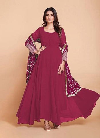 Affectionate Pink Color Georgette Festival Gown -Gowns Semi Stitched women's fashion mart