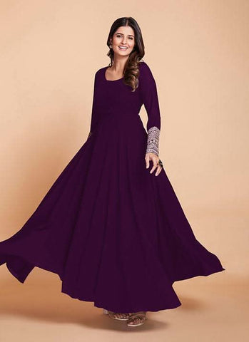 Affectionate Wine Color Georgette Festival Gown -Gowns Semi Stitched women's fashion mart