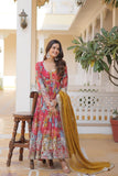 Alia Cut Russian Silk Floral Printed Embroidered Designer Gown - women's fashion mart