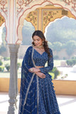 Alluring Faux Georgette Heavy Sequins Thread Embroidered Lehegna Choli Set -Lehenga Choli Rama / Semi Stitched women's fashion mart