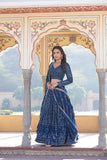 Alluring Faux Georgette Heavy Sequins Thread Embroidered Lehegna Choli Set -Lehenga Choli Rama / Semi Stitched women's fashion mart