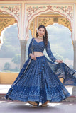 Alluring Faux Georgette Heavy Sequins Thread Embroidered Lehegna Choli Set -Lehenga Choli Rama / Semi Stitched women's fashion mart