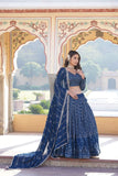 Alluring Faux Georgette Heavy Sequins Thread Embroidered Lehegna Choli Set -Lehenga Choli Rama / Semi Stitched women's fashion mart