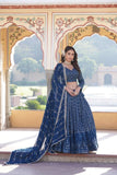 Alluring Faux Georgette Heavy Sequins Thread Embroidered Lehegna Choli Set -Lehenga Choli Rama / Semi Stitched women's fashion mart