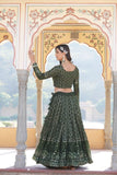 Alluring Faux Georgette Heavy Sequins Thread Embroidered Lehegna Choli Set -Lehenga Choli Rama / Semi Stitched women's fashion mart