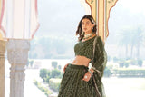 Alluring Faux Georgette Heavy Sequins Thread Embroidered Lehegna Choli Set -Lehenga Choli Rama / Semi Stitched women's fashion mart