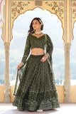 Alluring Faux Georgette Heavy Sequins Thread Embroidered Lehegna Choli Set -Lehenga Choli Rama / Semi Stitched women's fashion mart
