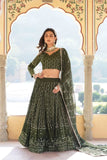 Alluring Faux Georgette Heavy Sequins Thread Embroidered Lehegna Choli Set -Lehenga Choli Rama / Semi Stitched women's fashion mart