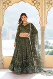 Alluring Faux Georgette Heavy Sequins Thread Embroidered Lehegna Choli Set -Lehenga Choli Rama / Semi Stitched women's fashion mart