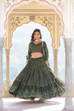 Alluring Faux Georgette Heavy Sequins Thread Embroidered Lehegna Choli Set -Lehenga Choli Green / Semi Stitched women's fashion mart